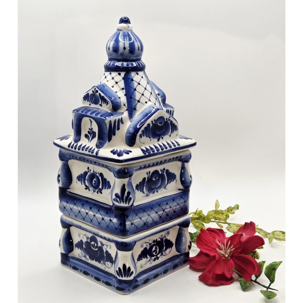 Vintage USSR / Russian Gzhel 3 Piece Tea House Beautiful Condition